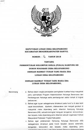 Keputusan Lurah tentang Pembentukan Pokja Kampung KB Dusun Nogosari